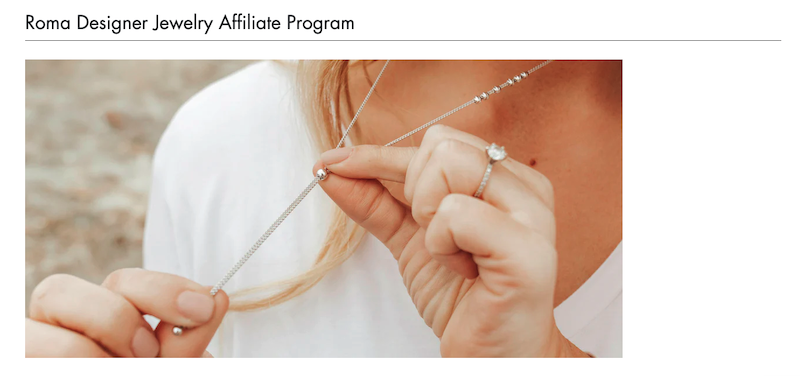 Jewelry affiliate program homepage.