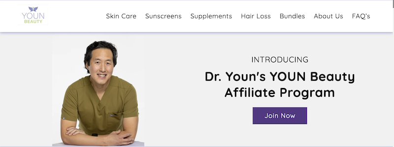 The homepage for one of the best skincare affiliate programs.