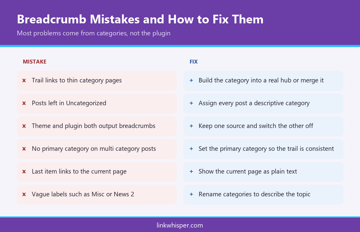 Checklist of common WordPress breadcrumb mistakes and their fixes